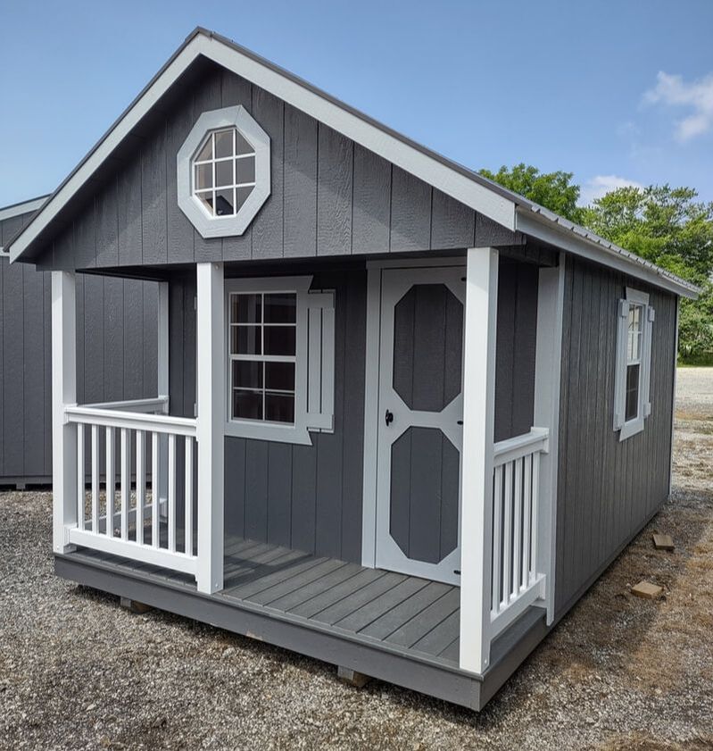 10X16 Playhouse, charcoal metal roof, peppercorn color paint
